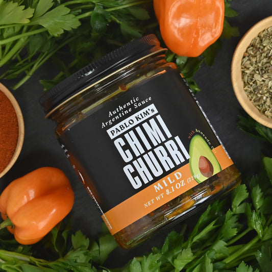 Pablo Kim's Mild Chimichurri Avocado Oil 8.1oz laid flat