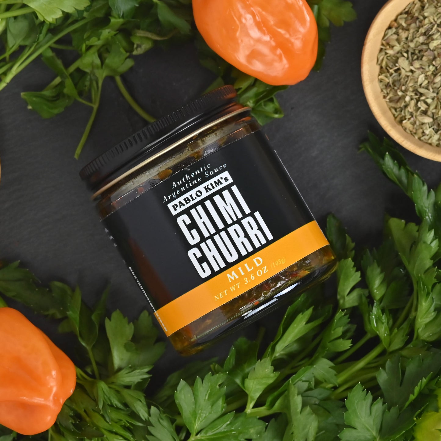 Pablo Kim's Mild Chimichurri 8.1oz laid flat