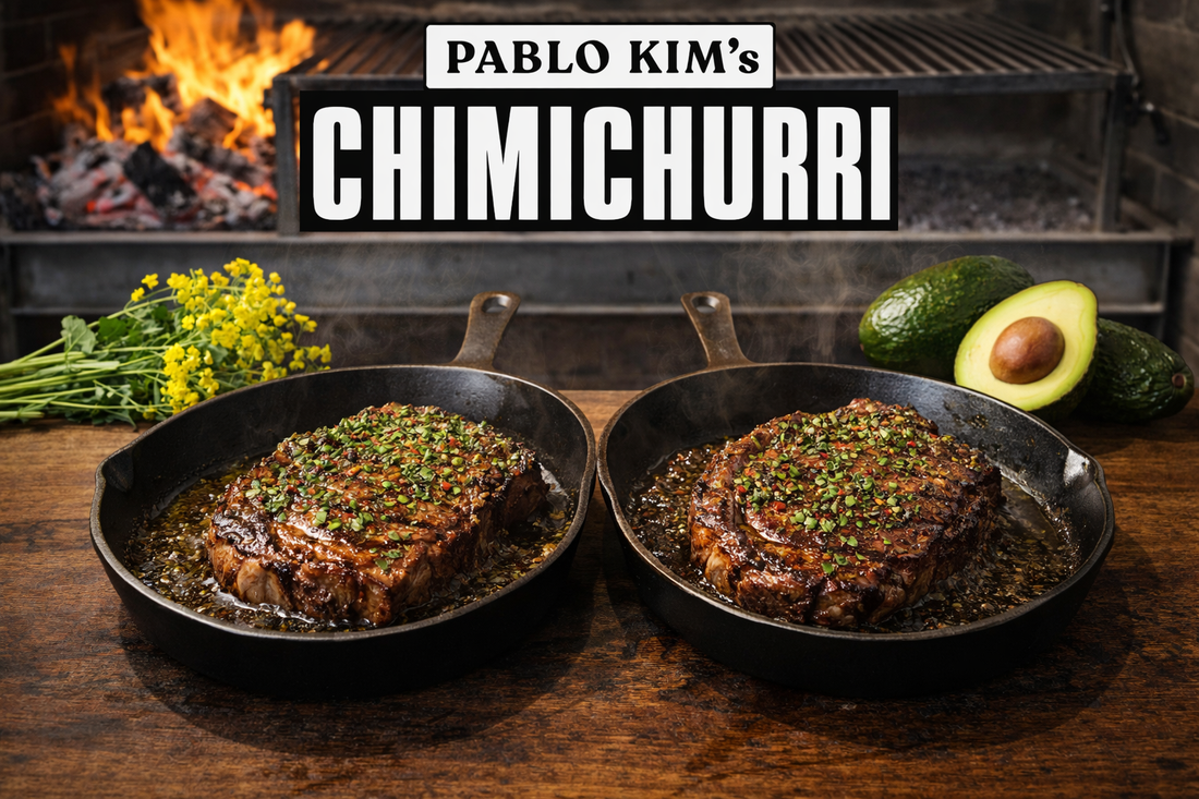 Two steaks marinated with chimichurri one with canola oil and the other with avocado oil chimichurri