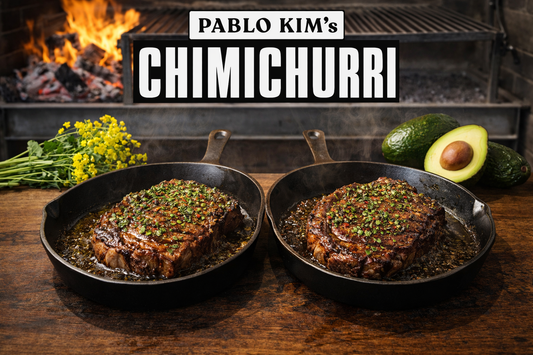 Two steaks marinated with chimichurri one with canola oil and the other with avocado oil chimichurri